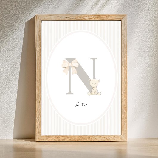 Custom Letter N Nursery Wall Art - Baby Name Print ポスター