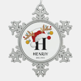 Custom Letter Name Christmas gift スノーフレークピューターオーナメント