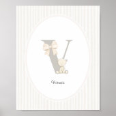 Custom Letter V Nursery Wall Art - Baby Name Print ポスター (正面)