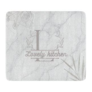 Custom Letter White and Gray Marble Cutting Board カッティングボード