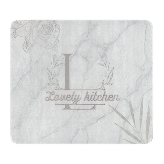 Custom Letter White and Gray Marble Cutting Board カッティングボード (正面)
