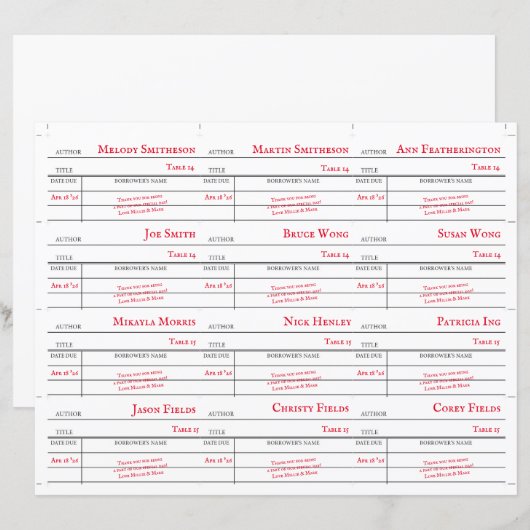 Custom Library Checkout Card Table Number Cards (正面/裏面)