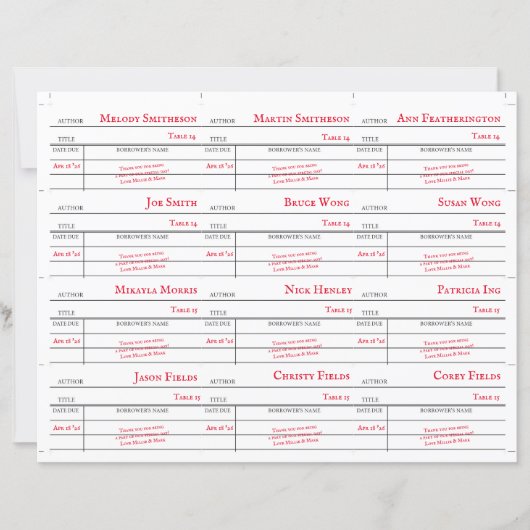 Custom Library Checkout Card Table Number Cards (正面)