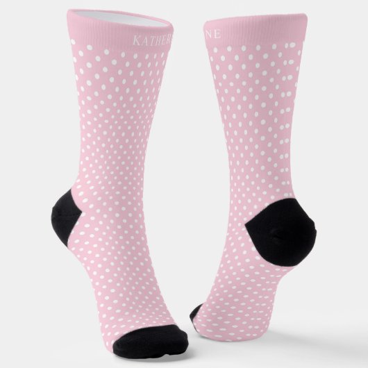 Custom Light Baby Pastel Pink White Polka Dot ソックス (傾斜あり)