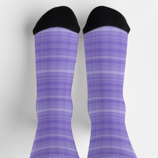 Custom Light Lavender Dark Purple Checkered ソックス (上部)