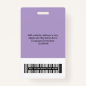 Custom Light Purple Employee Large Photo Logo Name バッジ (裏面)