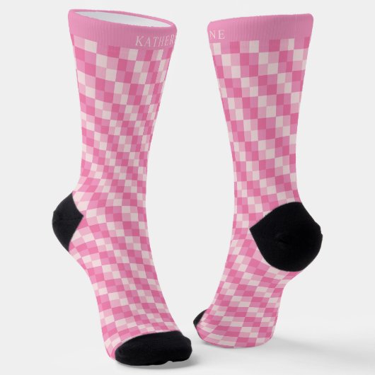 Custom Light Soft Pastel Pink White Checkered ソックス (傾斜あり)