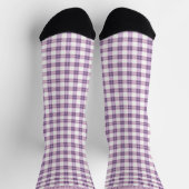 Custom Light Soft Pink Dark Purple Checkered  ソックス (上部)