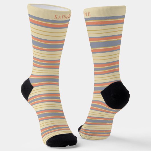 Custom Light Yellow Dark Orange Grey Stripes ソックス (傾斜あり)