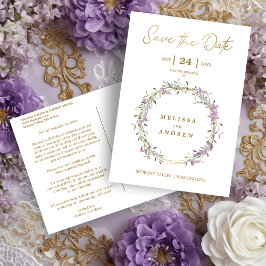 Custom Lilac Elegant Garland Wreath Wedding 案内ポストカード