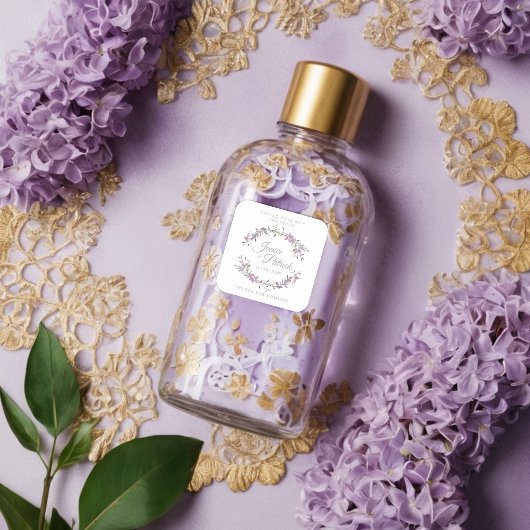 Custom Lilac Floral Wreath Wedding Sanitizer Gel スクエアシール
