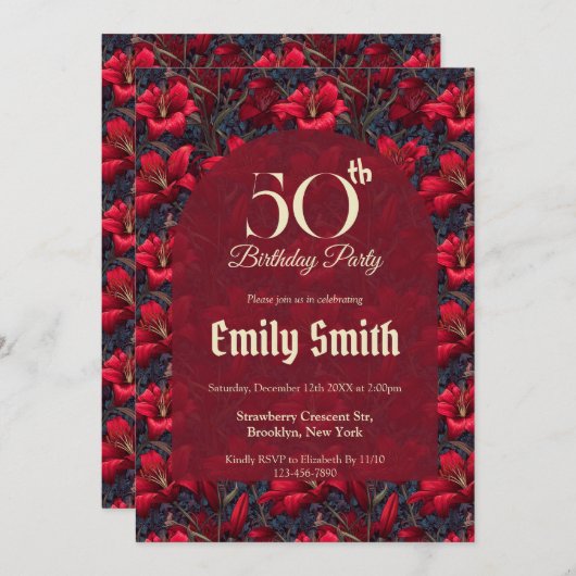 Custom Lilies Sparkle Romantic Party 招待状 (正面/裏面)