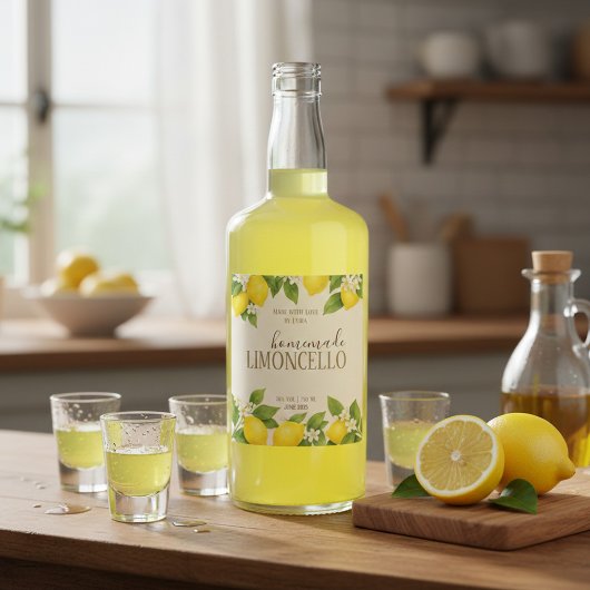 Custom Limoncello Label with Watercolor Lemons ワインラベル
