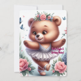 Custom Little Ballerina Bear Birthday Invitation 招待状