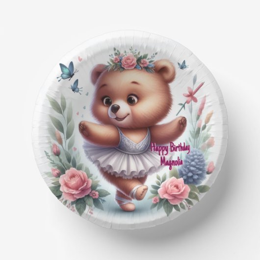 Custom Little Ballerina Bear Birthday Paper Bowls ペーパーボウル (正面)
