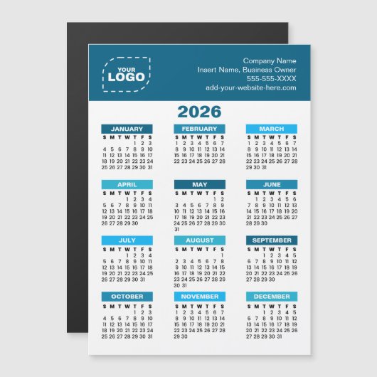 Custom Logo 2026 Calendar Business Magnet (正面/裏面)