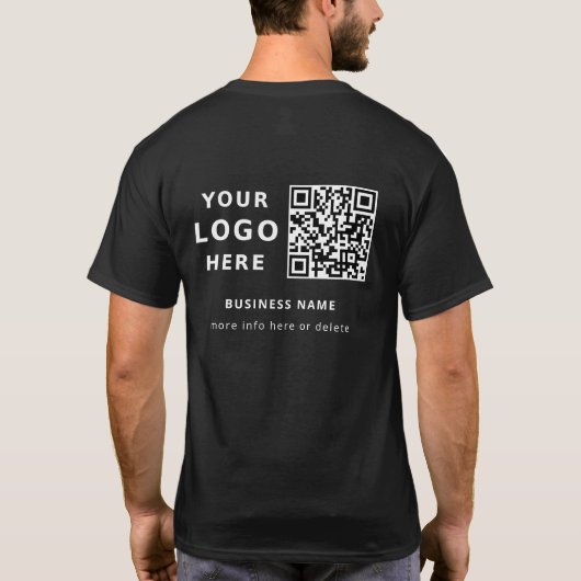 Custom Logo and QR Code Employee Modern Black Tシャツ (裏面)