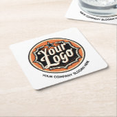 Custom Logo and Text Business スクエアペーパーコースター (アングル)