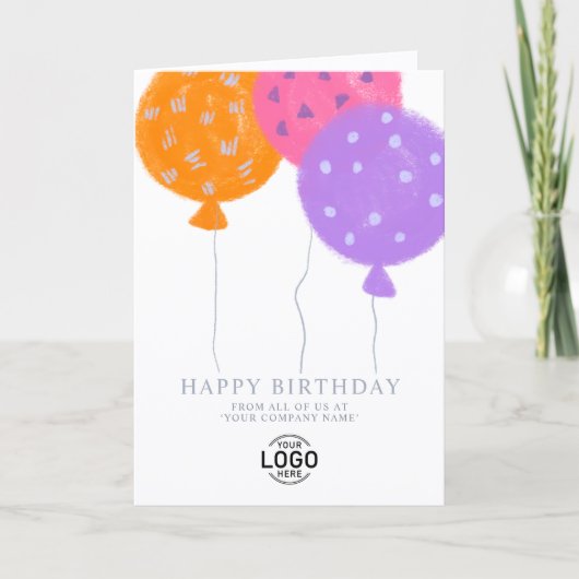 Custom Logo Balloons White Business Birthday Card シーズンカード (正面)
