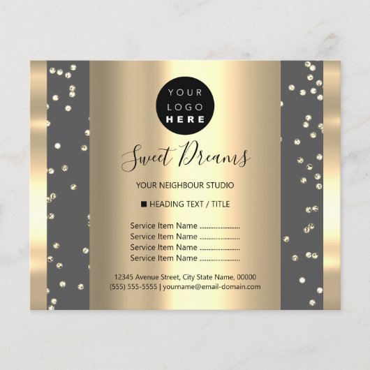 Custom Logo Beauty Makeup Price List Glitter Gray チラシ (正面)