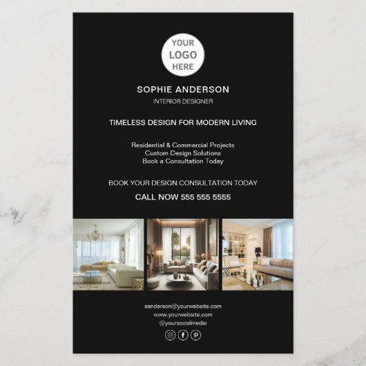 Custom Logo Black Professional Business チラシ (正面)