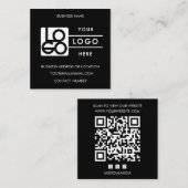 Custom Logo Black QR Code Website Social Media スクエア名刺 (正面/裏面)