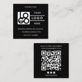 Custom Logo Black QR Code Website Social Media スクエア名刺