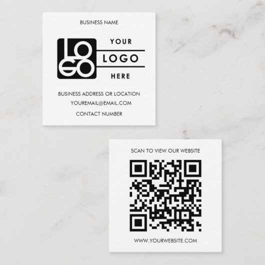 Custom Logo Black White QR Code Website  スクエア名刺 (正面/裏面)