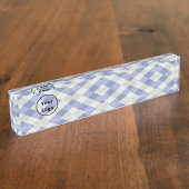 Custom logo blue and white geometric print デスクネームプレート (側面)