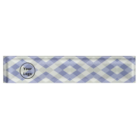 Custom logo blue and white geometric print デスクネームプレート (正面)