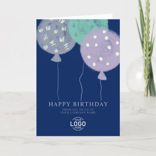 Custom Logo Blue Balloons Business Birthday Card シーズンカード (正面)