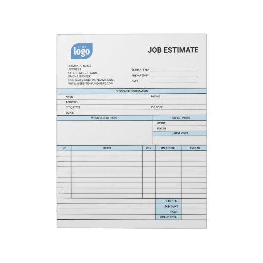 Custom Logo Business Job Estimate Form Notepad ノートパッド (回転)