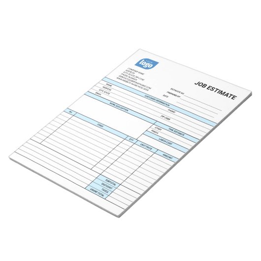 Custom Logo Business Job Estimate Form Notepad ノートパッド (アングル)