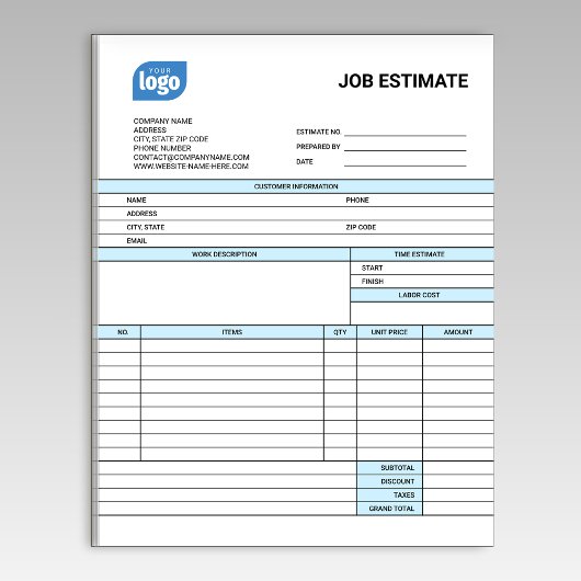 Custom Logo Business Job Estimate Form Notepad ノートパッド