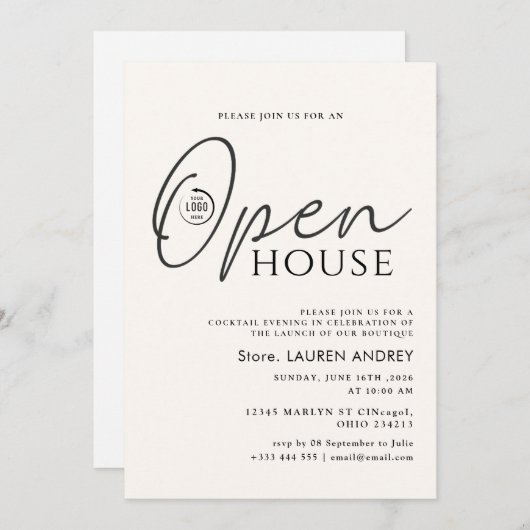 Custom Logo Business Open House Invitation 招待状 (正面/裏面)
