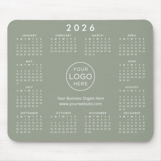 Custom Logo Business Promo 2026 Calendar Green マウスパッド (正面)