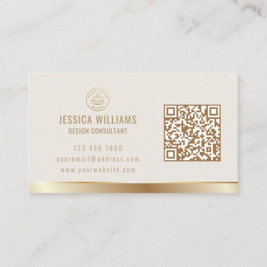 Custom Logo Elegant Beige Gold QR Code 名刺 (裏面)