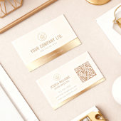 Custom Logo Elegant Beige Gold QR Code 名刺