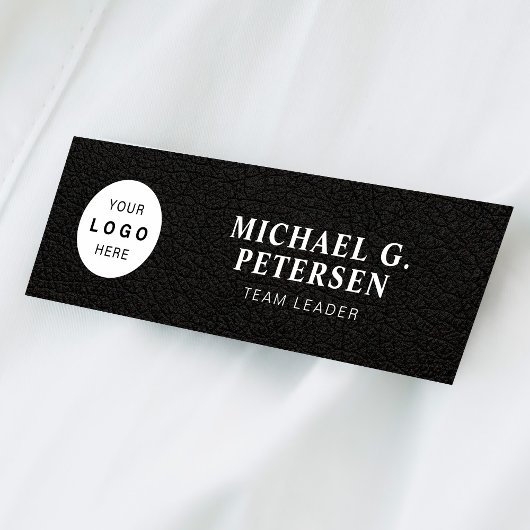 Custom logo elegant black leather white title 名札