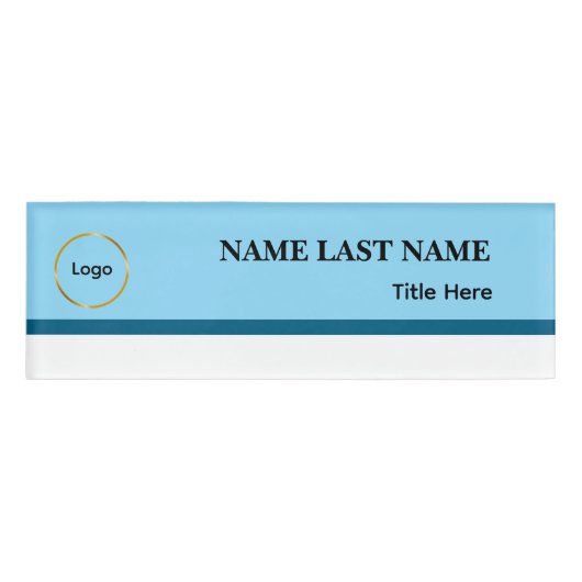 Custom Logo Elegant Dusty Blue White Magnet 名札 (正面)