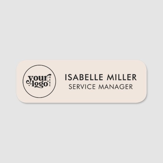 Custom Logo Employee Magnetic Or Safety Pin Beige 名札 (正面)
