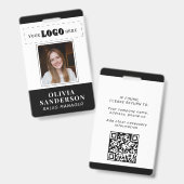 Custom logo employee name title photo QR black ID バッジ (正面＆裏面)