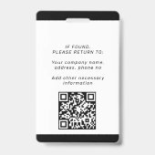 Custom logo employee name title photo QR black ID バッジ (裏面)