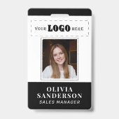Custom logo employee name title photo QR black ID バッジ (正面)