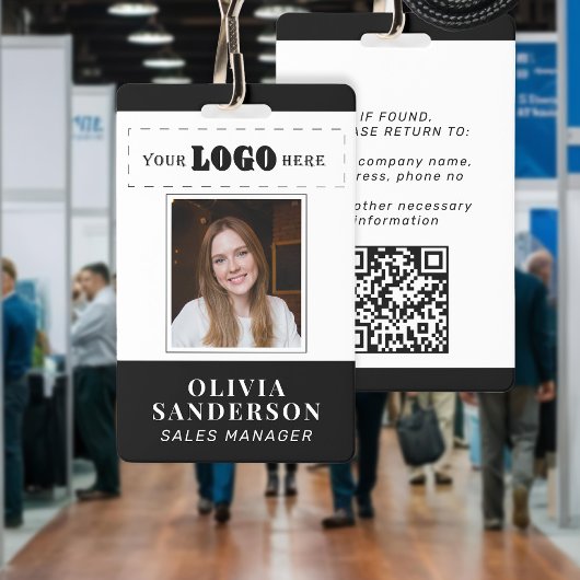 Custom logo employee name title photo QR black ID バッジ