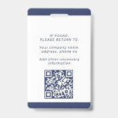 Custom logo employee name title photo QR blue ID バッジ (裏面)