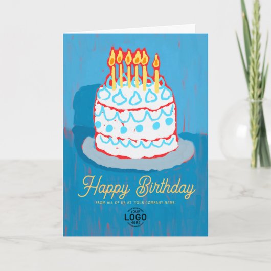 Custom Logo Hand Drawn Blue Whit Cake Birthday カード (正面)