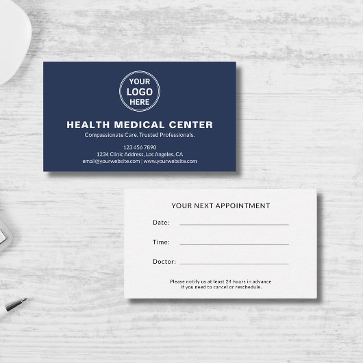 Custom Logo Healthcare Clinic Doctor Navy Blue 予約カード