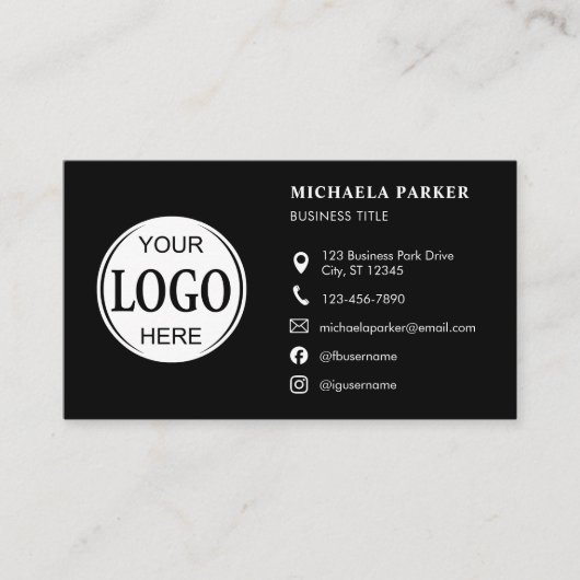 Custom Logo Icons Modern Black QR Code 名刺 (正面)