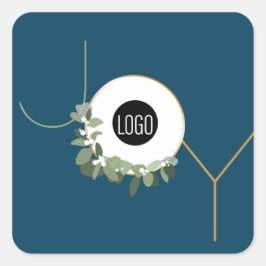 Custom logo Joy Blue Christmas Modern wreath  スクエアシール